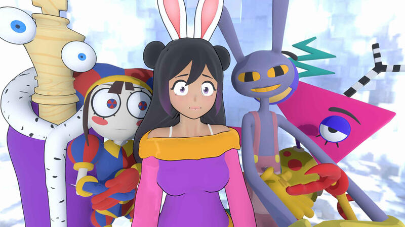 A screenshot of VBunny Go terrified to be trapped in The Amazing Digital Circus!